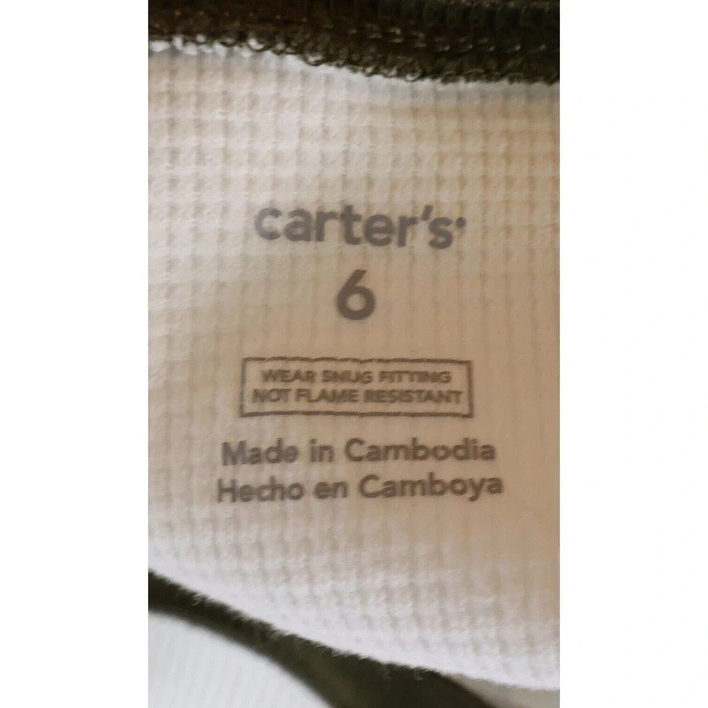 Carter's Pajama Outfit Set Pants Shirt Boys 6 Green‎ Camouflage Bear Fleece Soft